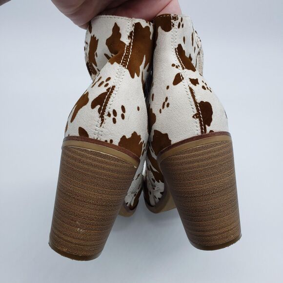 Altar'd State Boots Women US 7.5 Brown White Cow Print Ankle Zip Block Heel - Picture 7 of 13